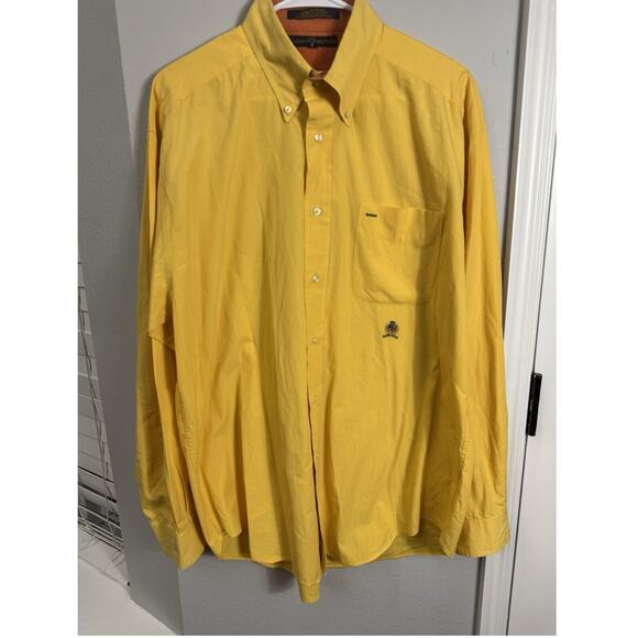 Tommy Hilfiger Shirt Mens Large Yellow‎ Striped Casual Button Down Long Sleeve - Picture 1 of 5